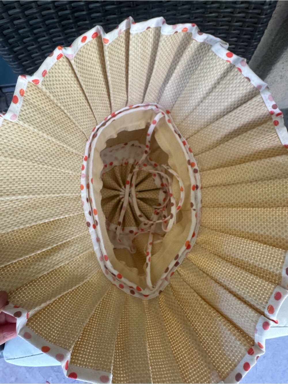 Packable Pleated Straw Sun Hat with Pink Polka Dot Trim - Picture 9 of 10
